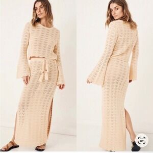Spell Road to Paradise Knit Set Wheat Small Boho Crochet Top Maxi Skirt Slit